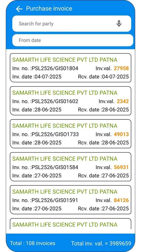 Purchase invoice list in a custom ValueSoft app